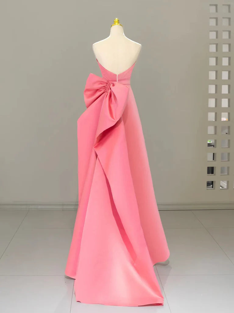 Buyishang A-Line Sweetheart Neck Satin Pink Long Prom Dress Pink Long Formal Dress