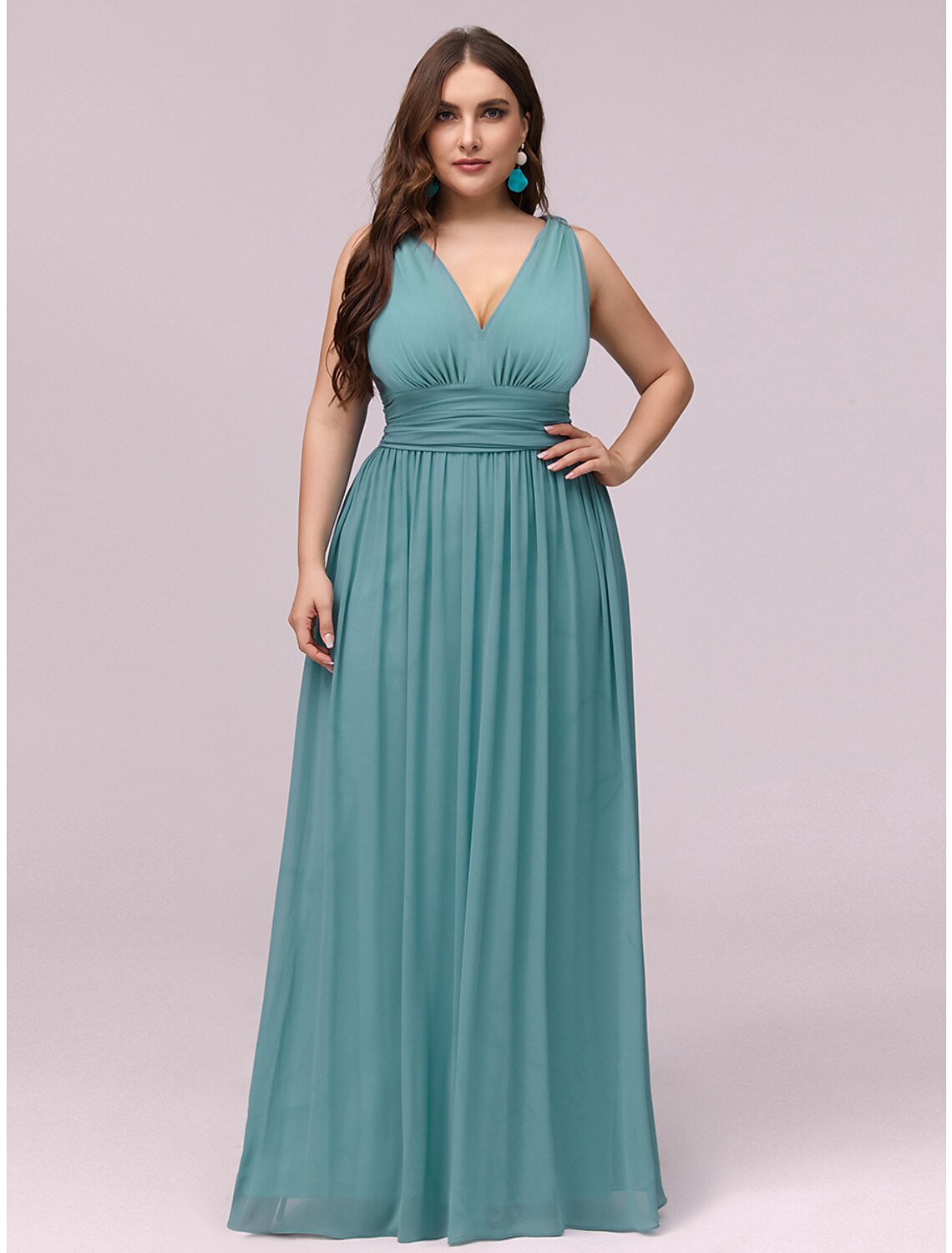A-Line Plus Size Wedding Guest Formal Evening Dress V Neck V Back Sleeveless