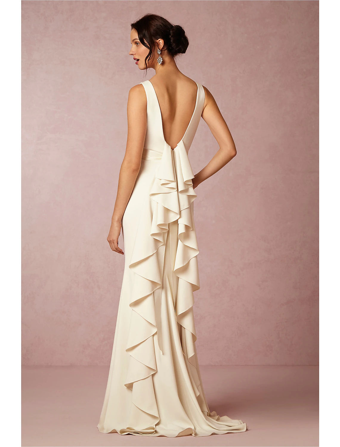 Hall Open Back Casual Wedding Dresses Sheath / Column Scoop Neck Sleeveless Sweep