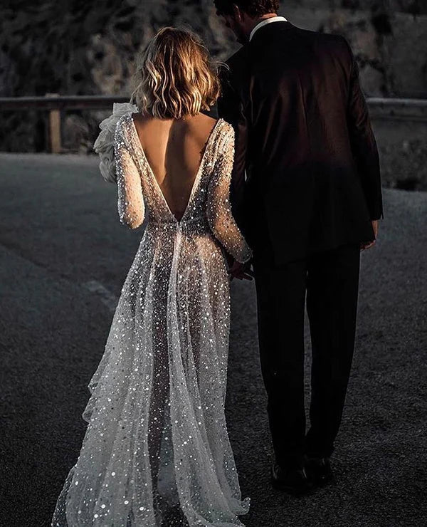 Buyishang Bohemian A-Line Sparkly Sequined Luxury Wedding Dresses