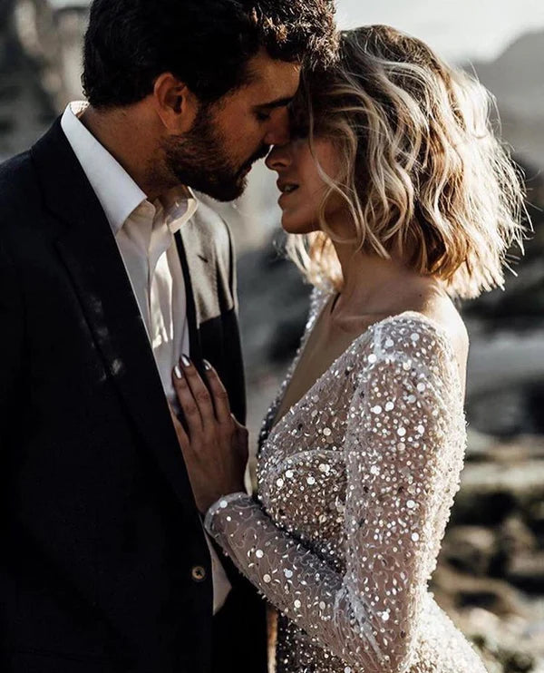 Buyishang Bohemian A-Line Sparkly Sequined Luxury Wedding Dresses