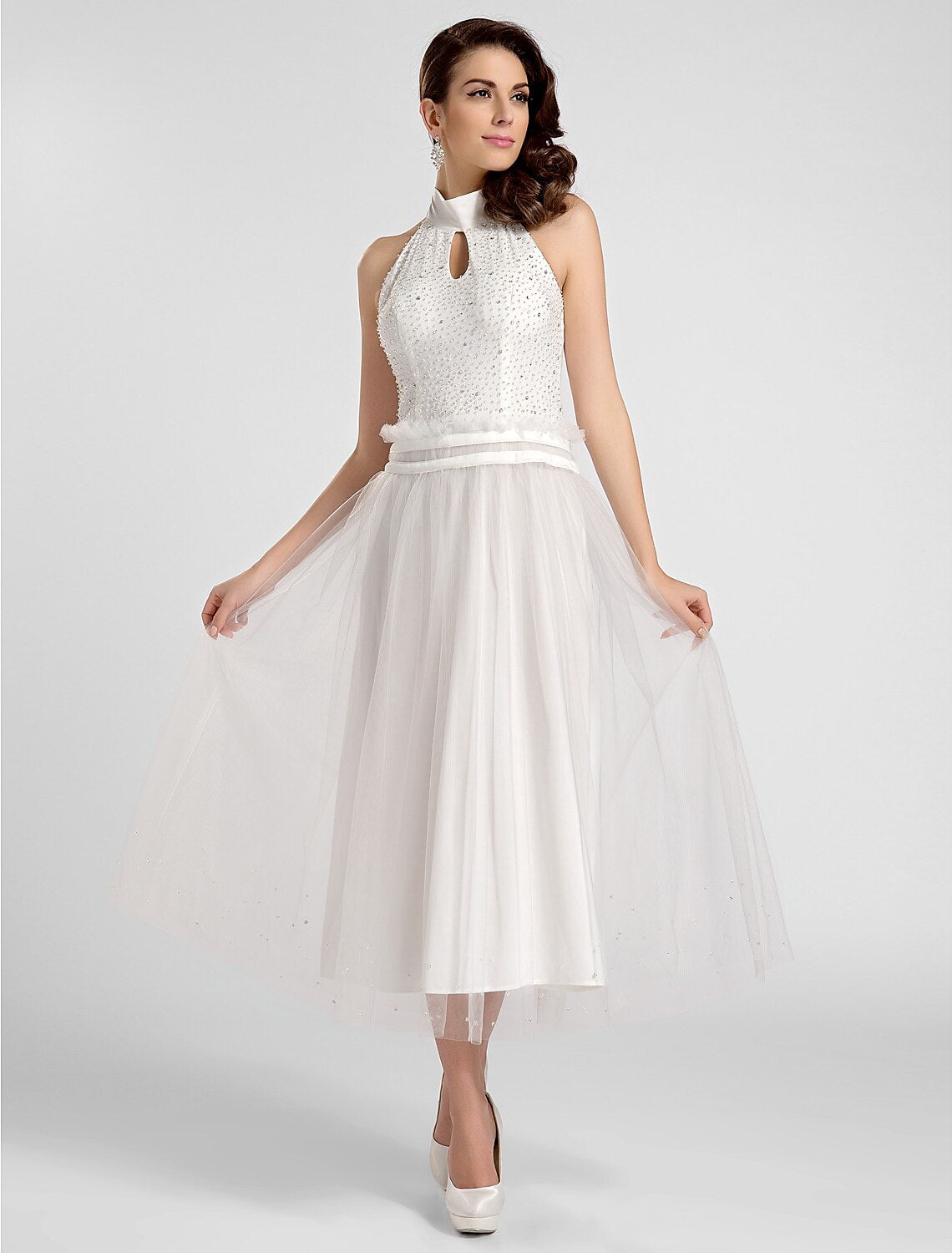 Tulle Vintage Inspired / Keyhole Cocktail Party / Prom / Formal Evening Dress with Beading / Draping