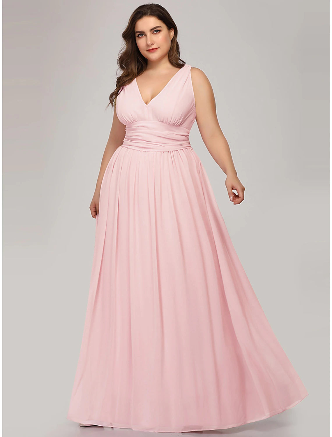 A-Line Plus Size Wedding Guest Formal Evening Dress V Neck V Back Sleeveless