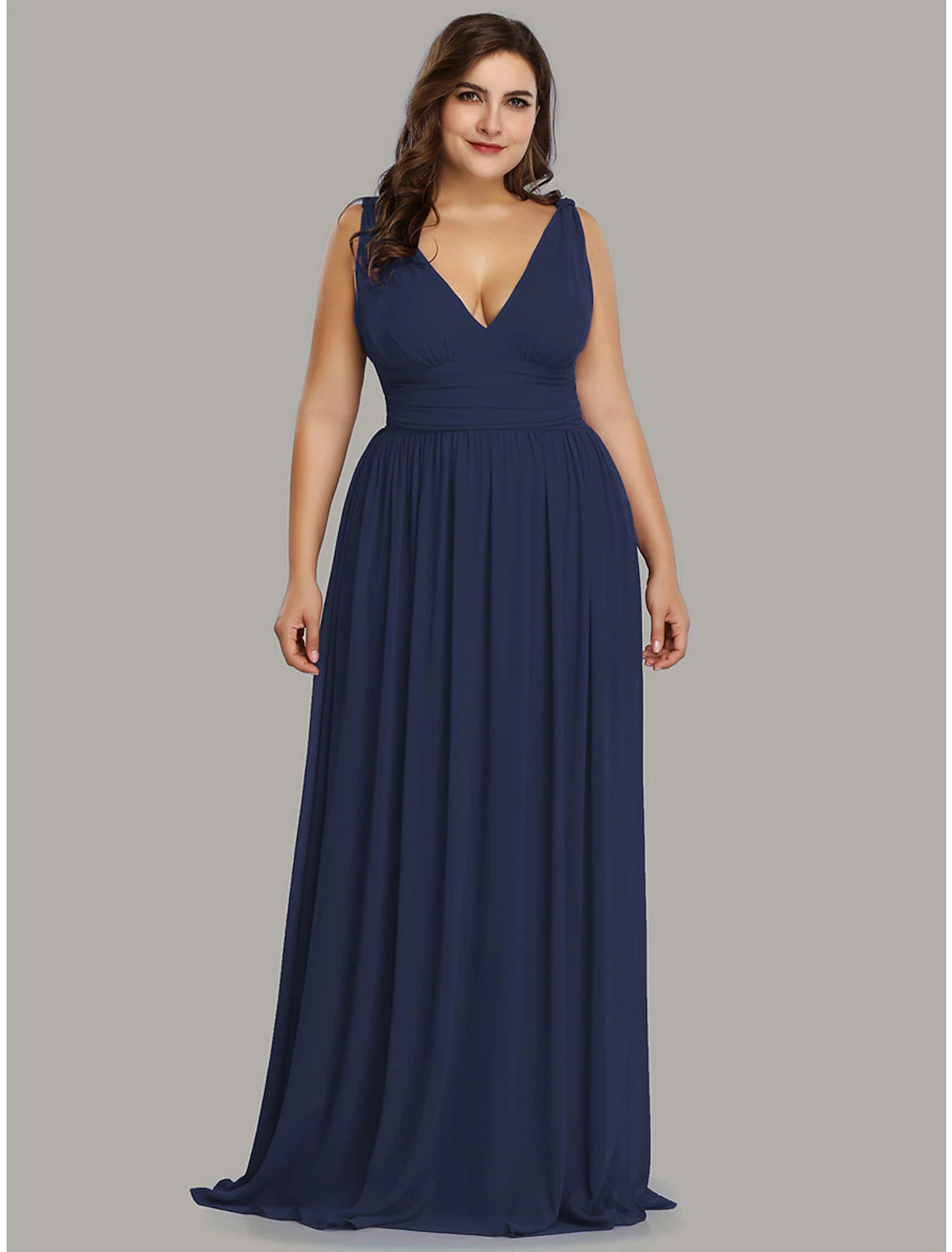 A-Line Plus Size Wedding Guest Formal Evening Dress V Neck V Back Sleeveless