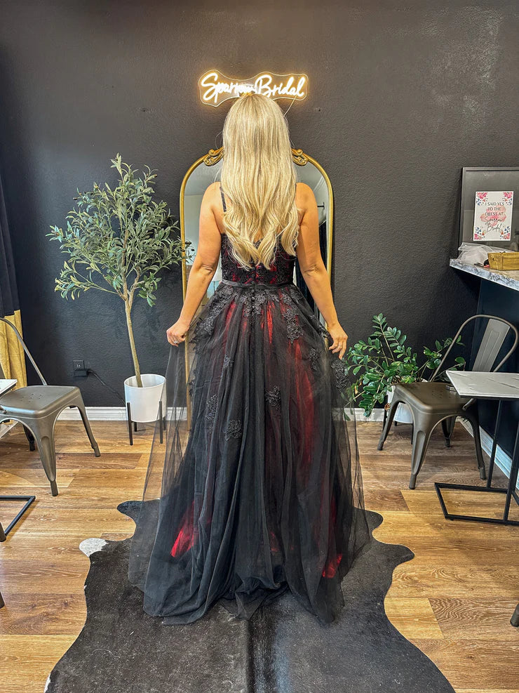 Buyishang Sarahbridal Women's Black Lace Tulle Prom Dresses Long A Line Evening Formal Gowns