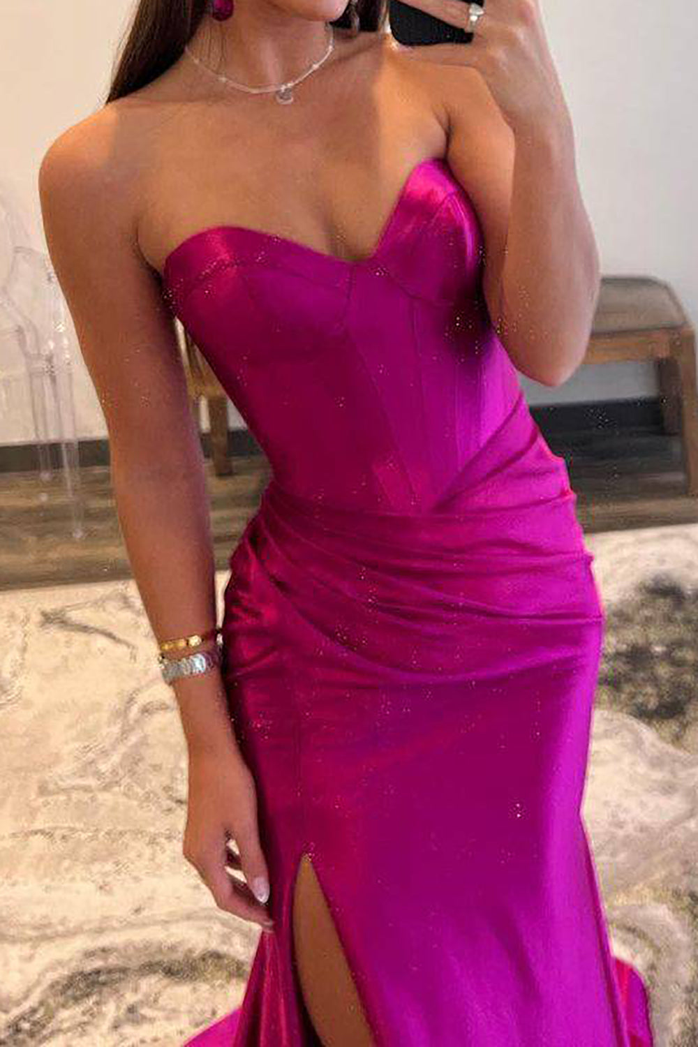 Stylish Sheath Sweetheart Purple Long Prom Dress with Split Front