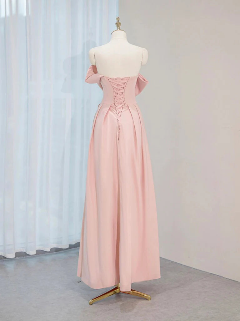Buyishang A-Line Satin Pink Long Prom Dress Pink Long Formal Dress