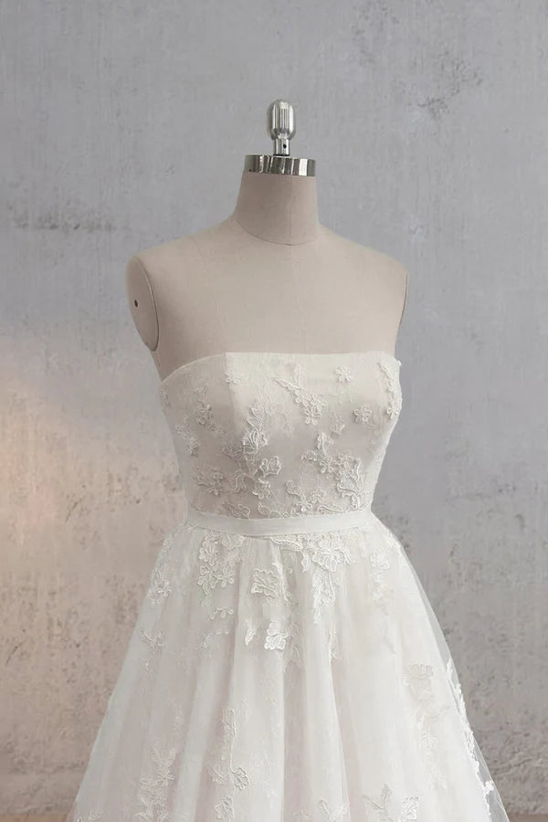 Buyishang Strapless A-Line Tulle Wedding Dress With Lace Bodice