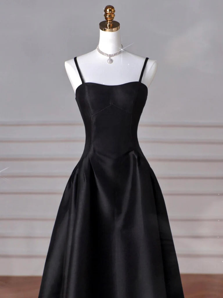 Buyishang A-Line Satin Black Long Prom Dress Black Long Evening Dress