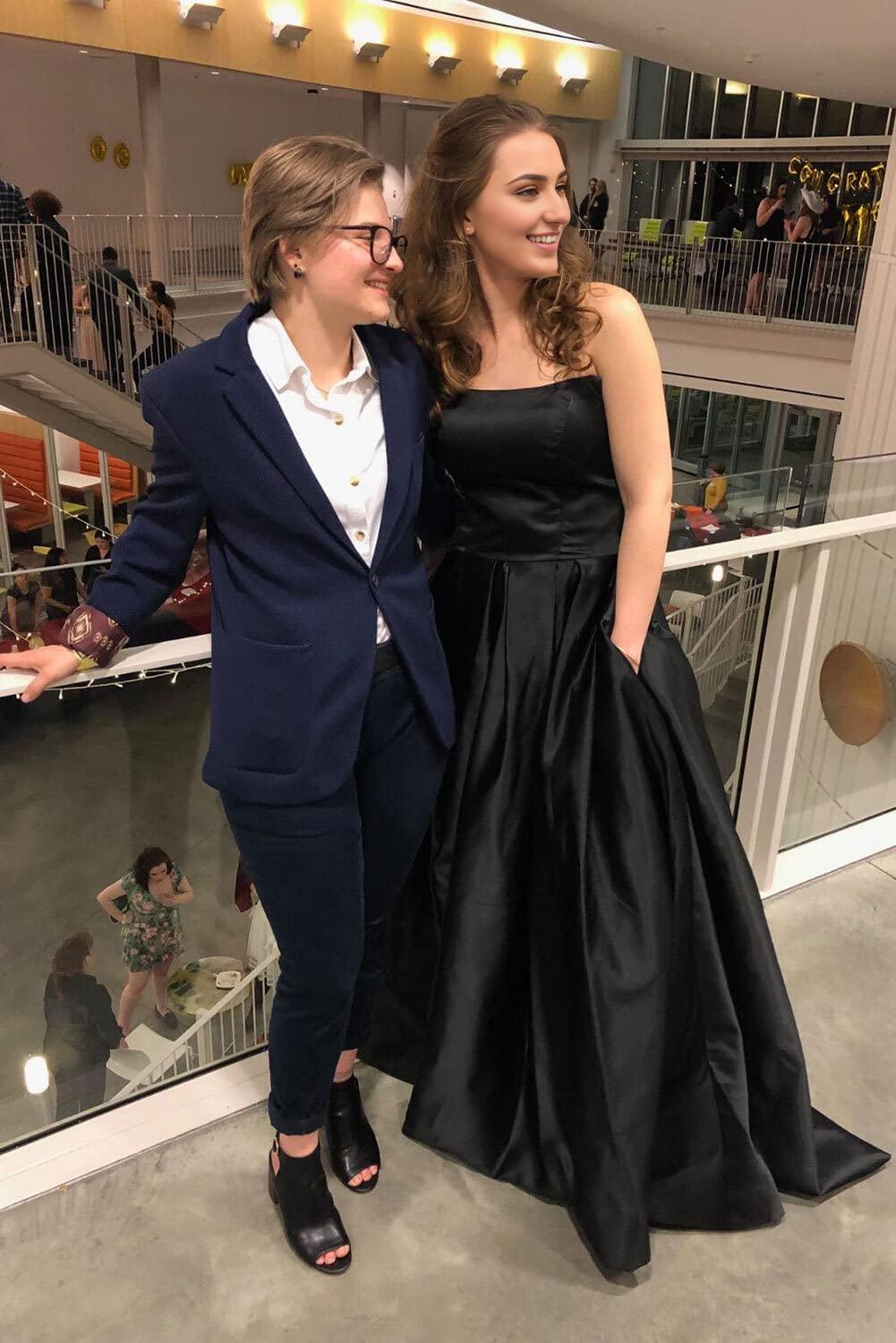 Buyishang Womens Long Strapless Satin Prom Dress Sleeveless Slit Evening Ball Gown