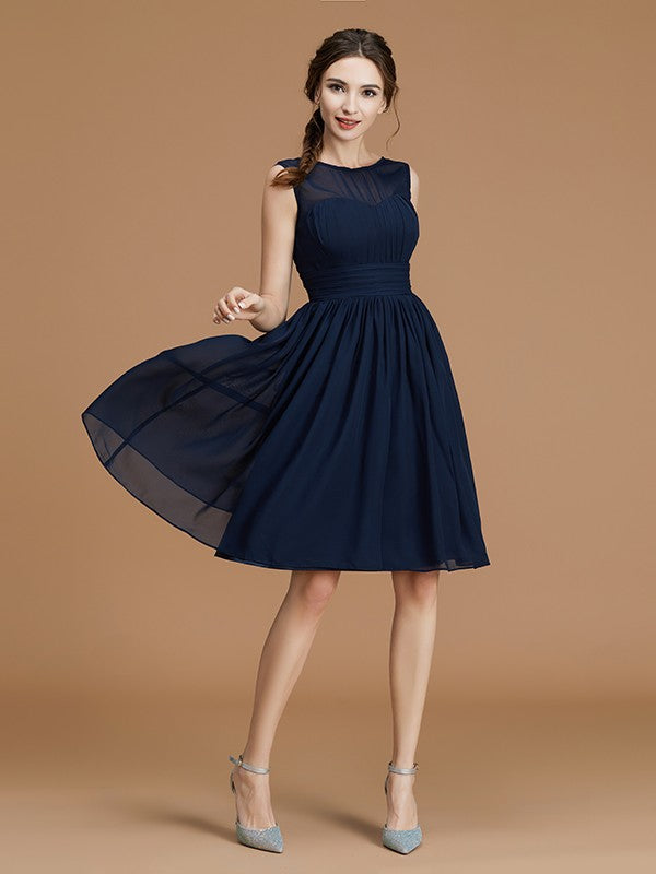 A-Line/Princess Bateau Sleeveless Short/Mini Ruffles Chiffon Bridesmaid Dresses