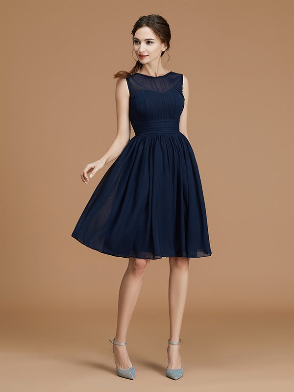 A-Line/Princess Bateau Sleeveless Short/Mini Ruffles Chiffon Bridesmaid Dresses