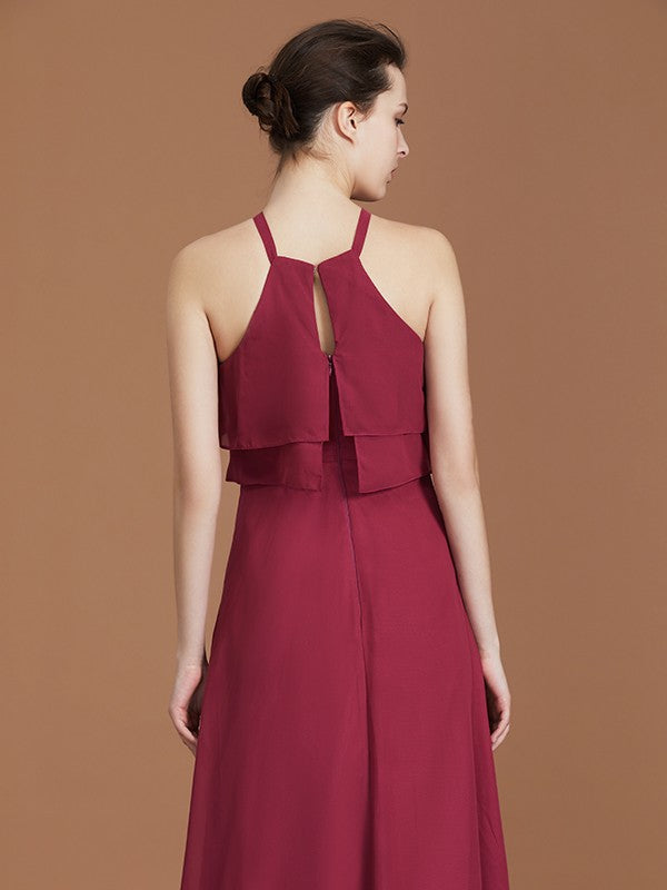 A-Line/Princess Scoop Sleeveless Floor-Length Ruffles Chiffon Bridesmaid Dress Ruffles