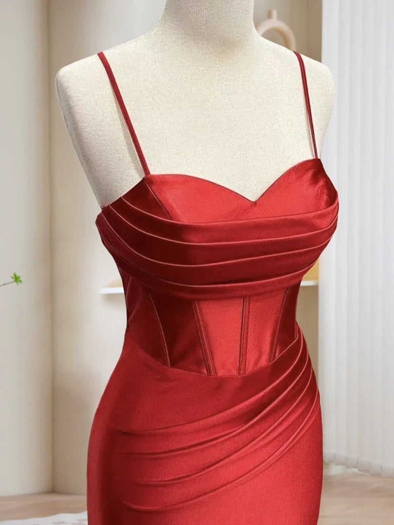 Buyishang Simple Sweetheart Neck Satin Mermaid Burgundy Long Prom Dress Burgundy Evening Dress