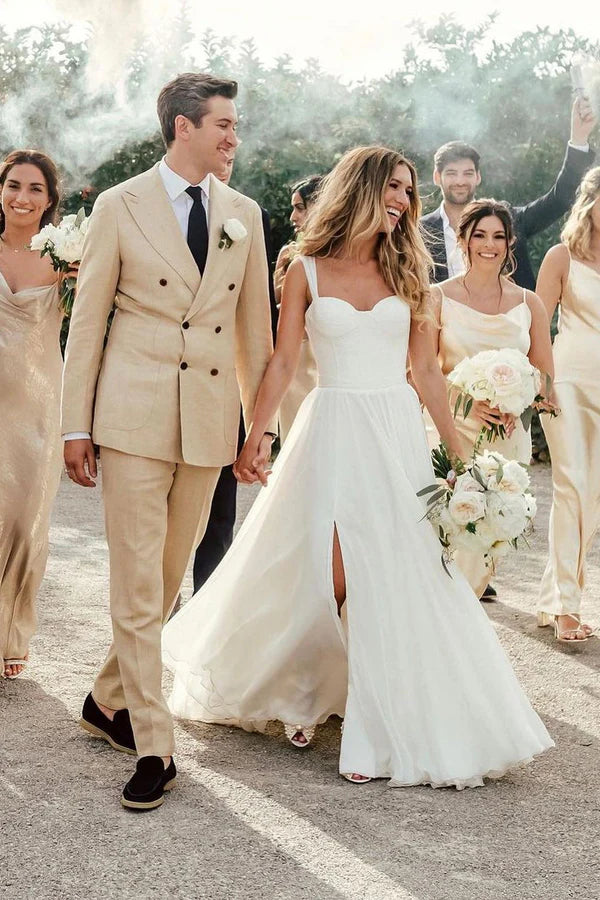 Buyishang Stunning A-Line Sweetheart White Chiffon Beach Wedding Dresses