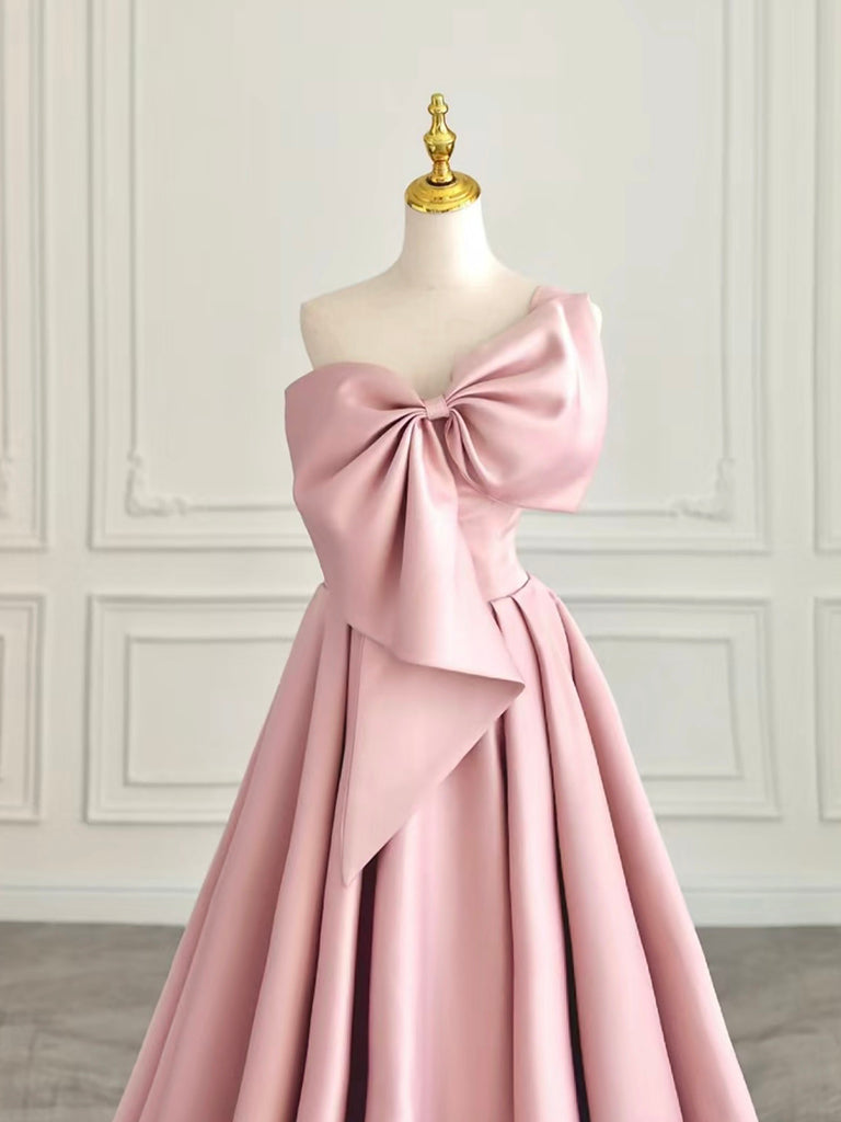 Buyishang A-Line Sweetheart Neck Satin Pink Long Prom Dress Pink Long Evening Dress