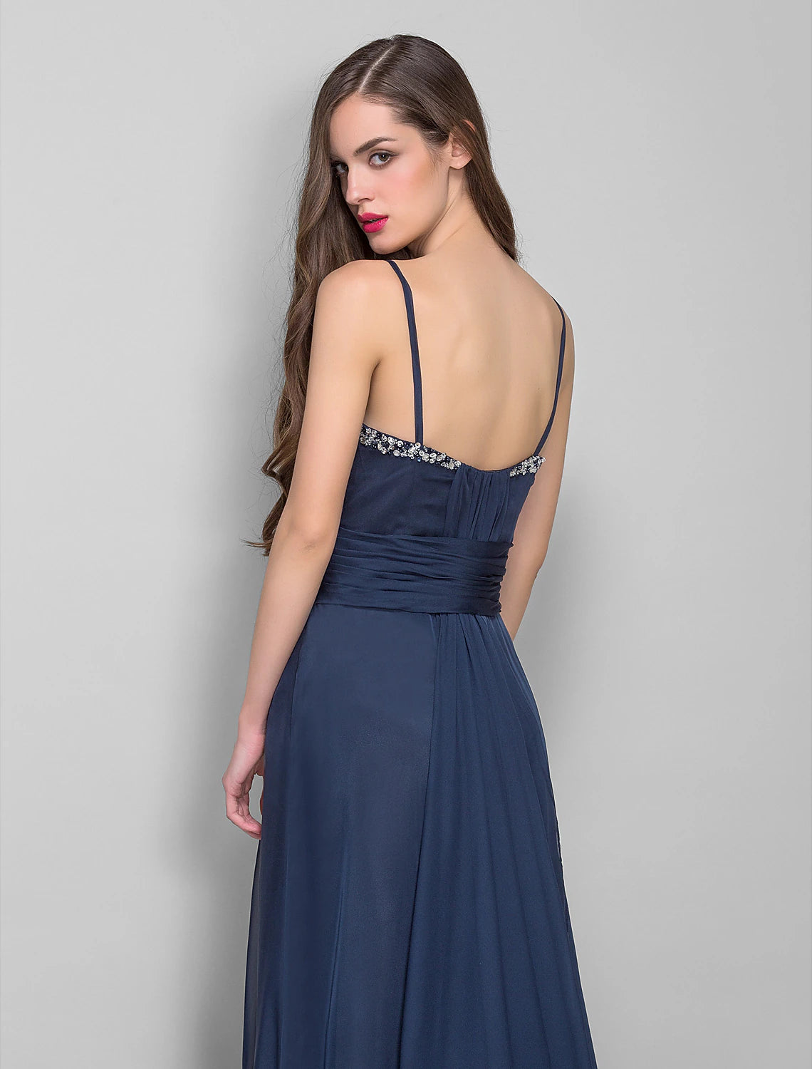 Sheath / Column Spaghetti Strap Asymmetrical Chiffon Open Back Formal Evening Dress