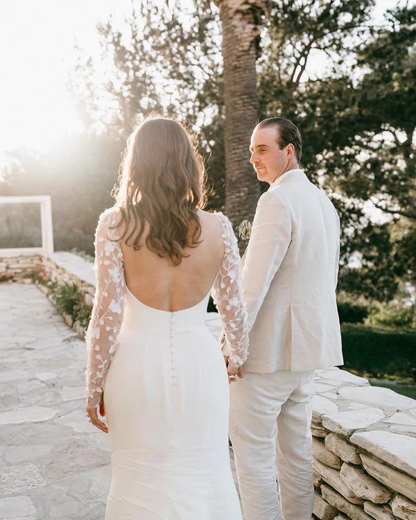 Buyishang Fairy Mermaid Sweetheart Long Sleeves Satin Wedding Dresses with Appliques