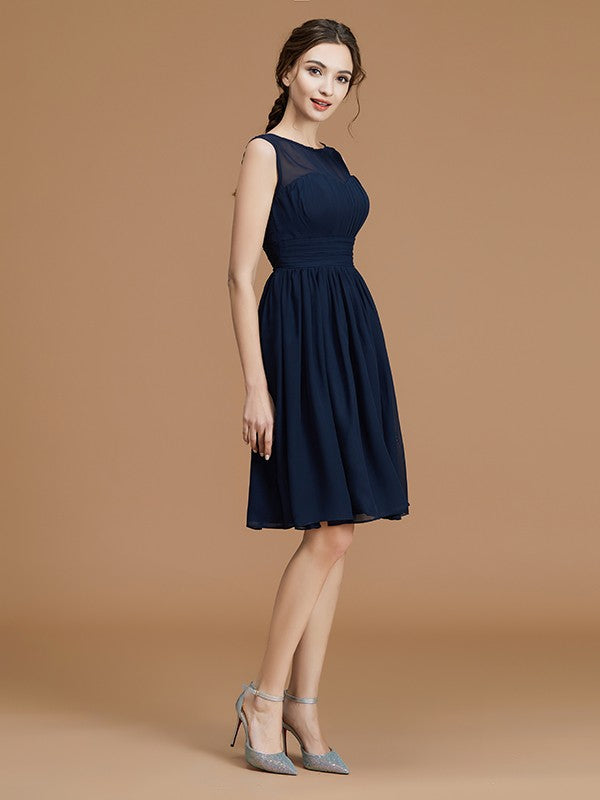 A-Line/Princess Bateau Sleeveless Short/Mini Ruffles Chiffon Bridesmaid Dresses