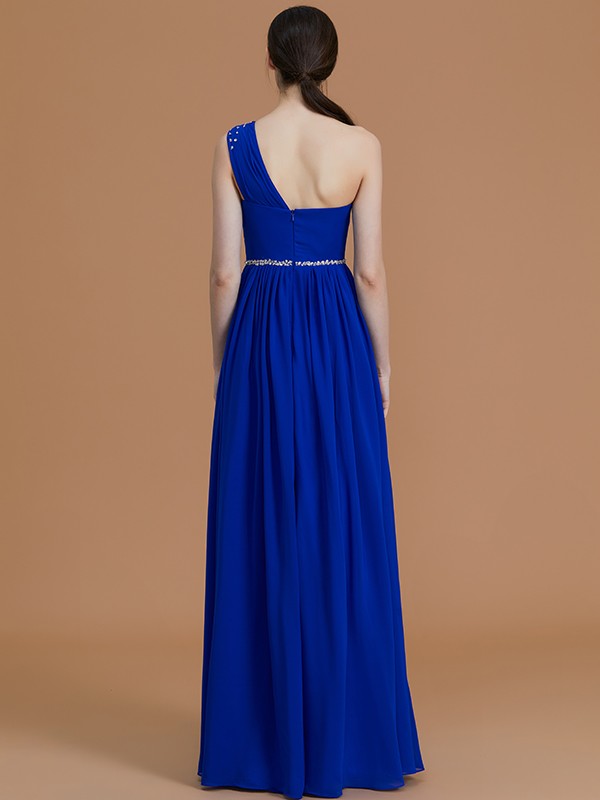 A-Line/Princess One-Shoulder Sleeveless Floor-Length Beading Chiffon Bridesmaid Dresses