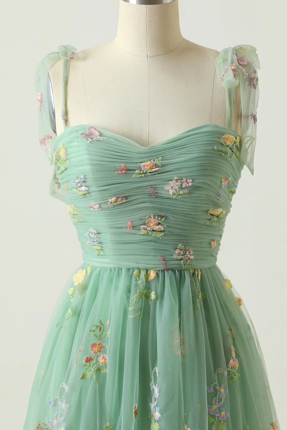 Elegant A Line Spaghetti Straps Green Long Prom Dress with Embroidery