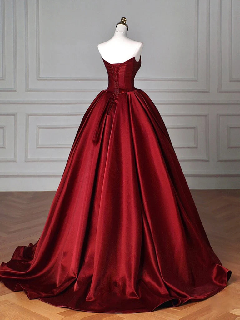 Buyishang Simple A-Line Satin Burgundy Long Prom Dress Burgundy Long Formal Dress