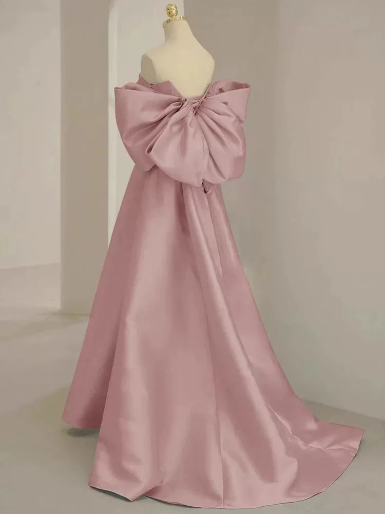 Buyishang Pink A-Line Satin Long Prom Dresses Pink Satin Evening Dresses