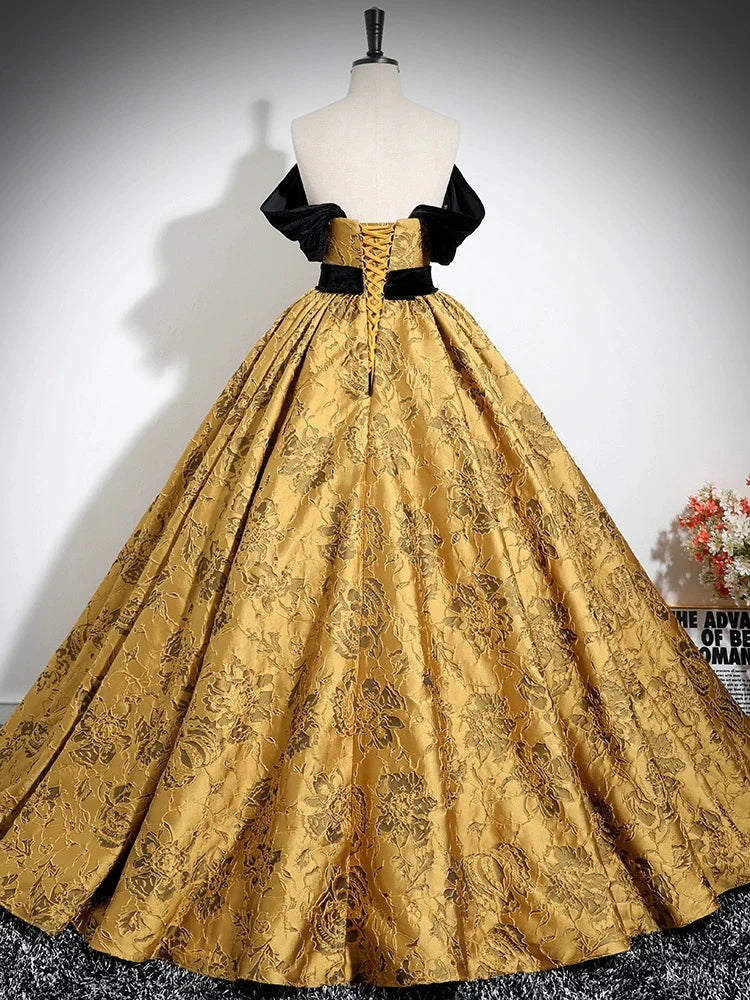 Buyishang A-Line Off Shoulder Satin Gold Long Prom Dress Gold Long Formal Dress