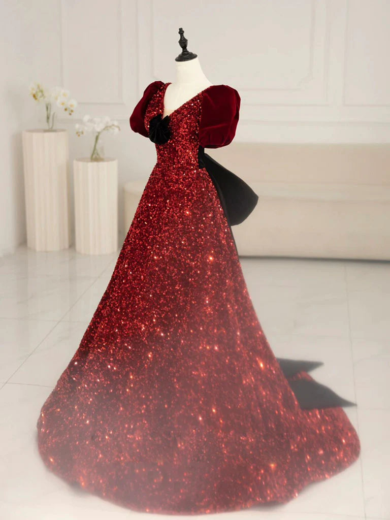 Buyishang Burgundy V Neck Sequin Long Prom Dress Burgundy Evening Dress