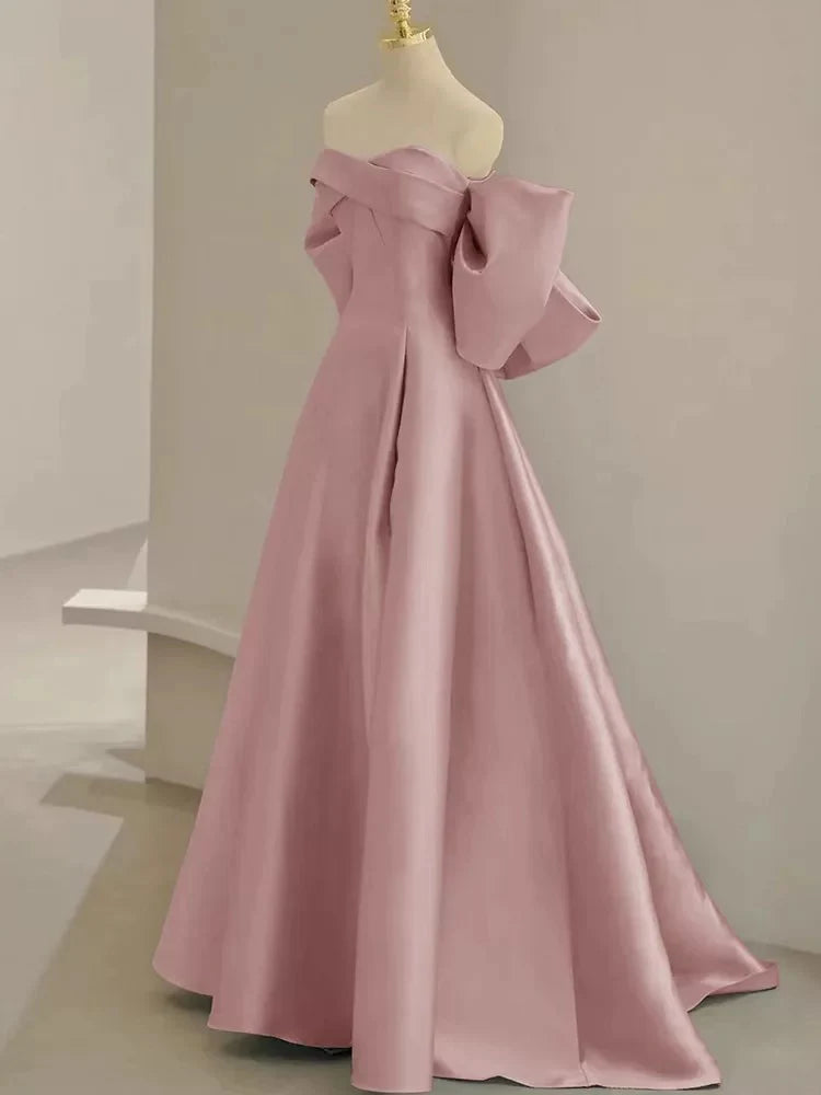 Buyishang Pink A-Line Satin Long Prom Dresses Pink Satin Evening Dresses