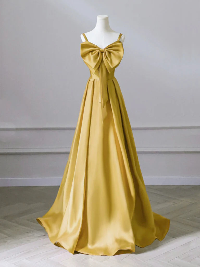 Buyishang A-Line Sweetheart Neck Satin Yellow Long Prom Dress Yellow Long Formal Dress