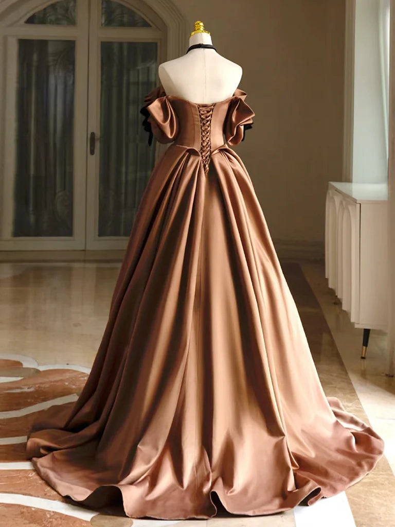 Buyishang Simple A-Line Satin Brown Long Prom Dress Brown Long Formal Dress