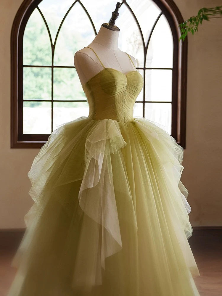 Buyishang A-Line Sweetheart Neck Tulle Green Long Prom Dress Green Long Formal Dress
