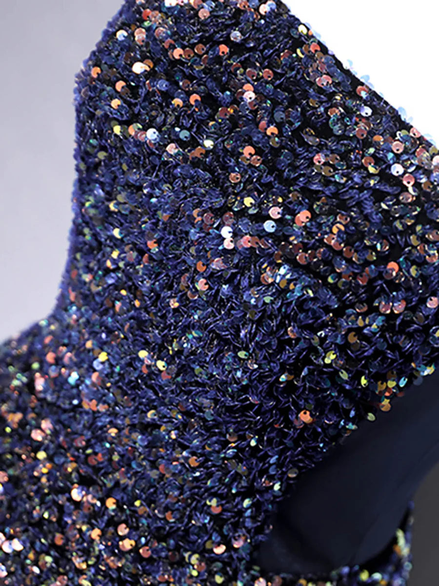 Buyishang Dark Blue A-Line Sequin Lace Short Prom Dress Blue Homecoming Dress