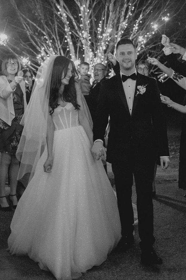 Buyishang Sparkly A-Line Glitter Tulle Sweetheart Wedding Dresses