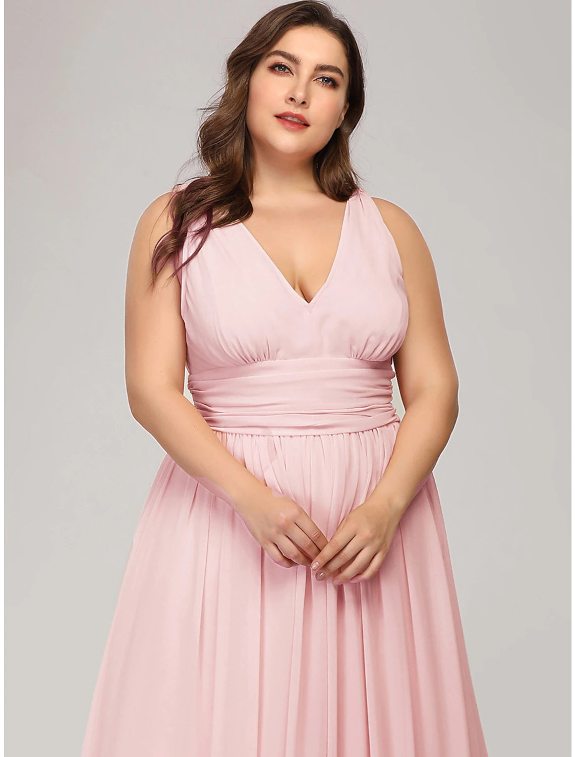 A-Line Plus Size Wedding Guest Formal Evening Dress V Neck V Back Sleeveless