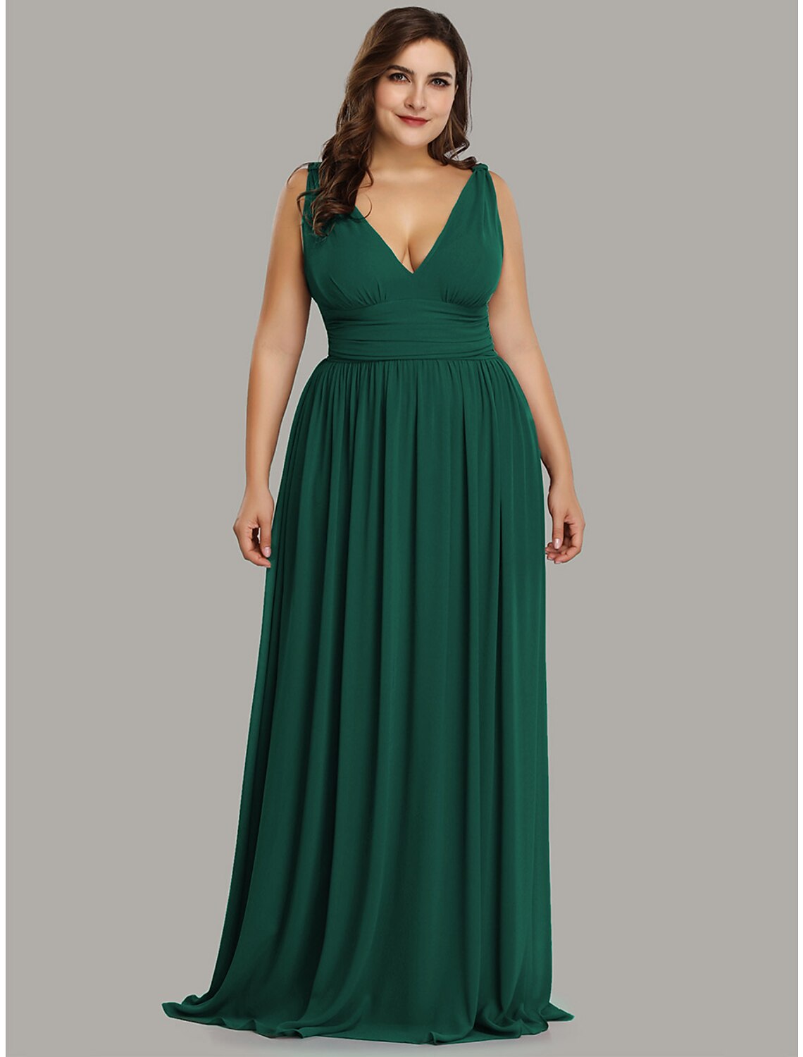 A-Line Plus Size Wedding Guest Formal Evening Dress V Neck V Back Sleeveless