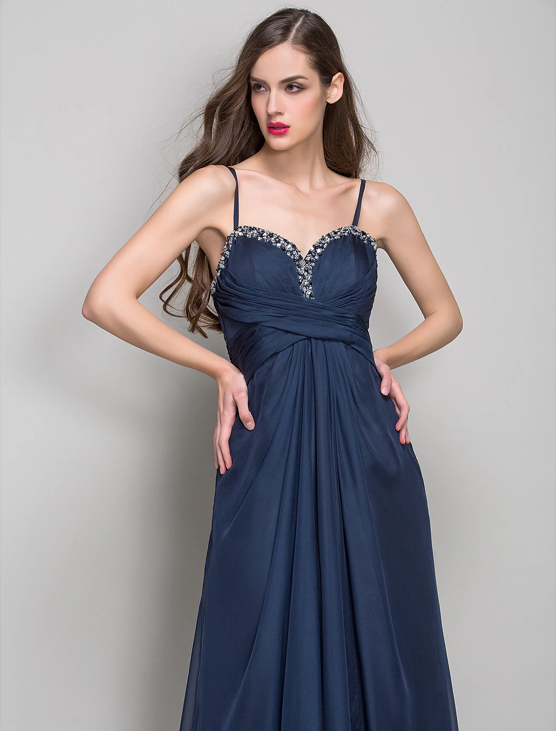 Sheath / Column Spaghetti Strap Asymmetrical Chiffon Open Back Formal Evening Dress