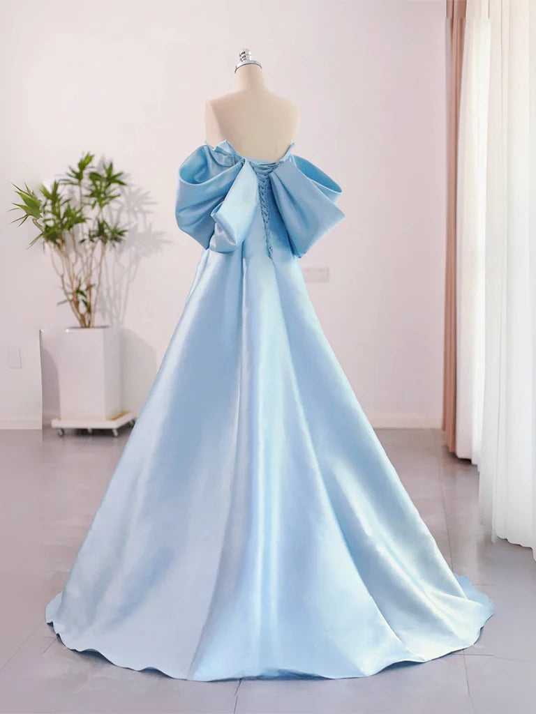 Buyishang A-Line Sweetheart Neck Satin Blue Long Prom Dress Blue Long Formal Dress
