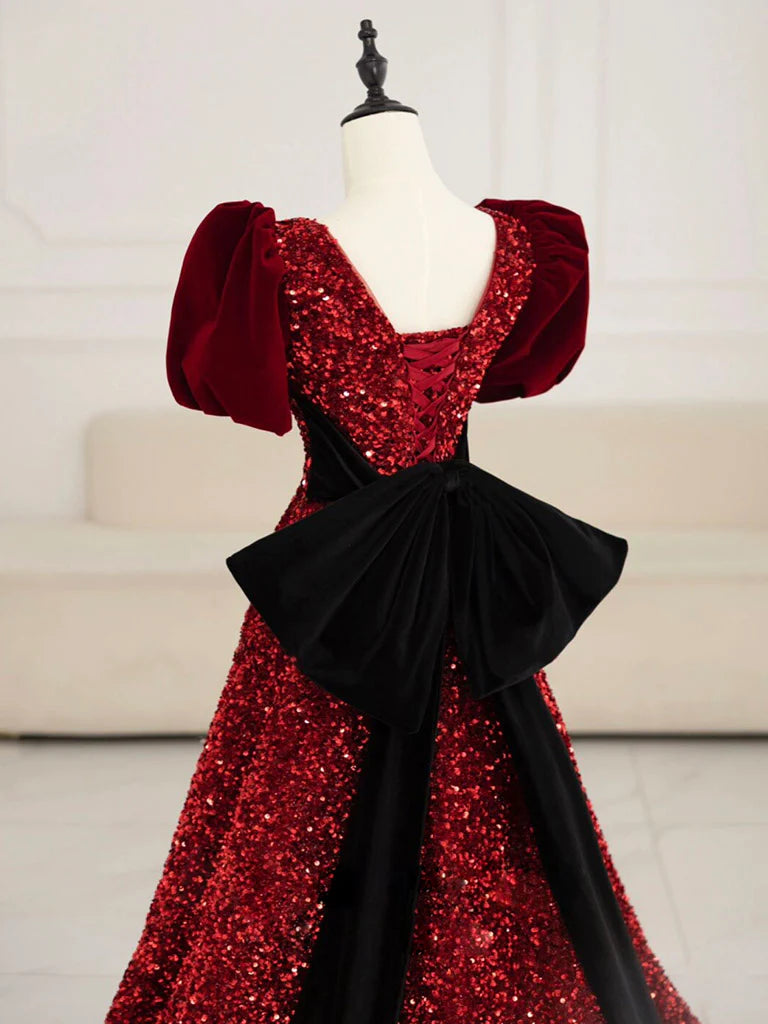 Buyishang Burgundy V Neck Sequin Long Prom Dress Burgundy Evening Dress