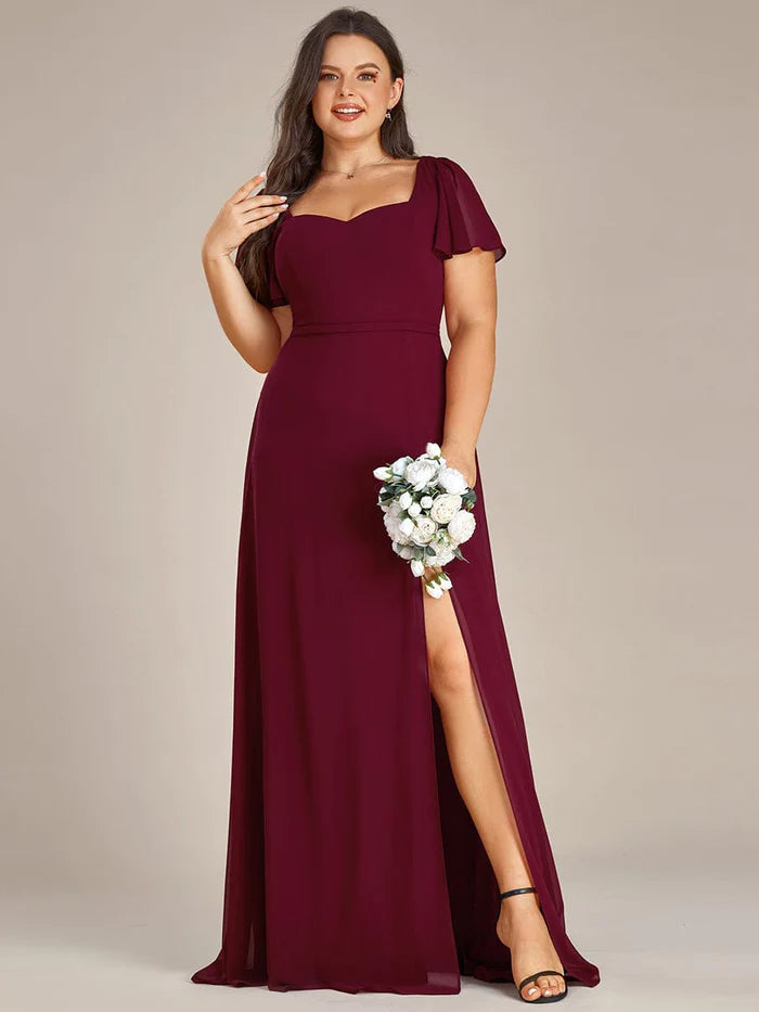 Plus Size Sweetheart A-Line High Slit Maxi Chiffon Bridesmaid Dress/Prom  Dresses