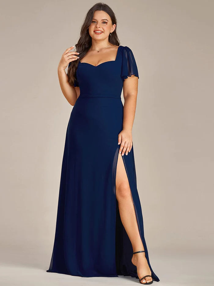 Plus Size Sweetheart A-Line High Slit Maxi Chiffon Bridesmaid Dress/Prom  Dresses