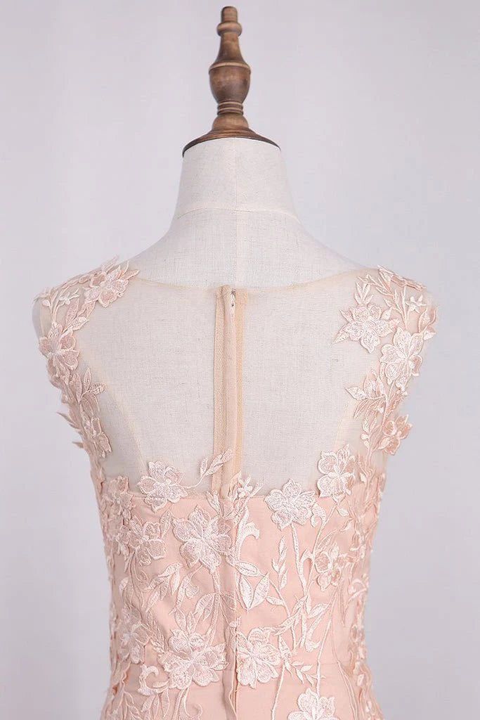 A Line  Satin Straps Party Dresses With Slit Sweep Train