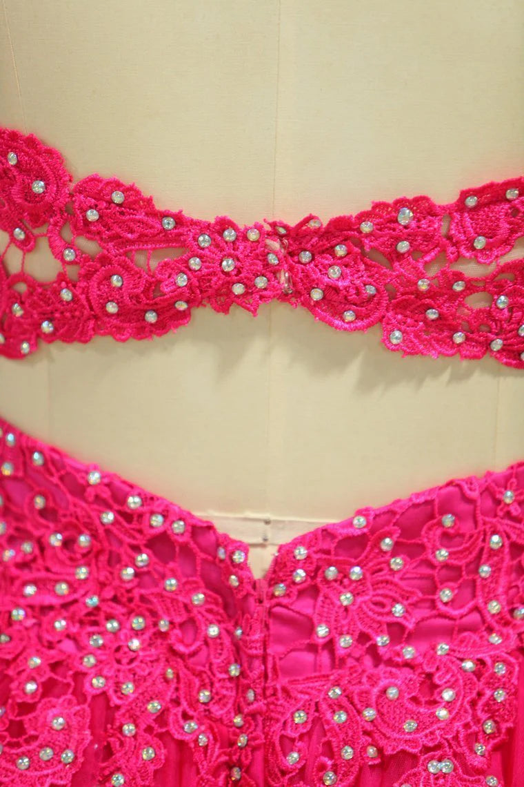 A Line Open Back Scoop Party Dresses Tulle With Applique & Beading Floor Length