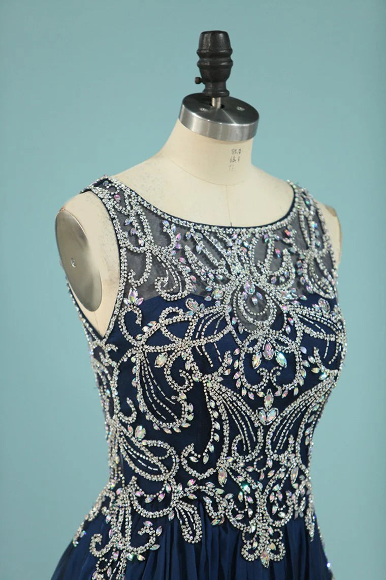 Party Dresses Scoop Chiffon With Beading Sweep Train