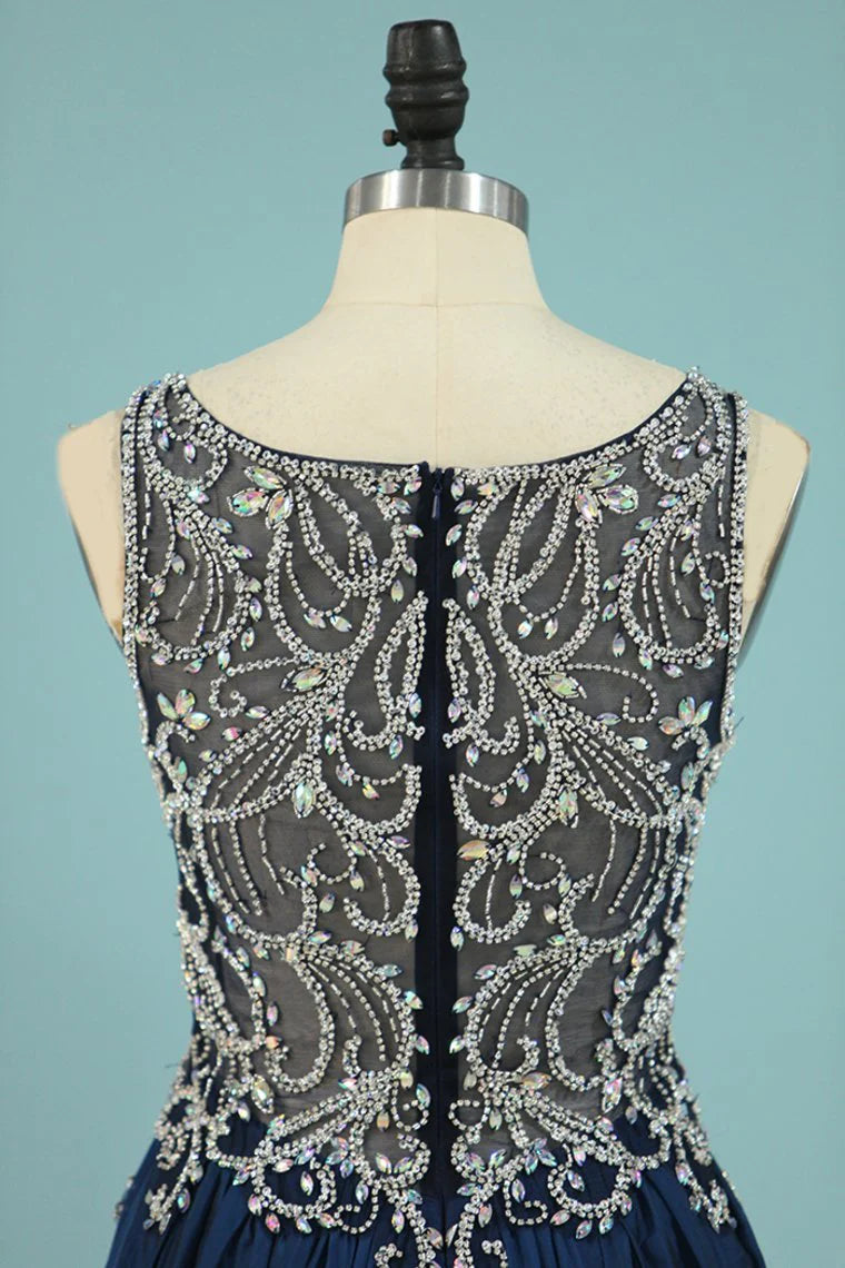 Party Dresses Scoop Chiffon With Beading Sweep Train