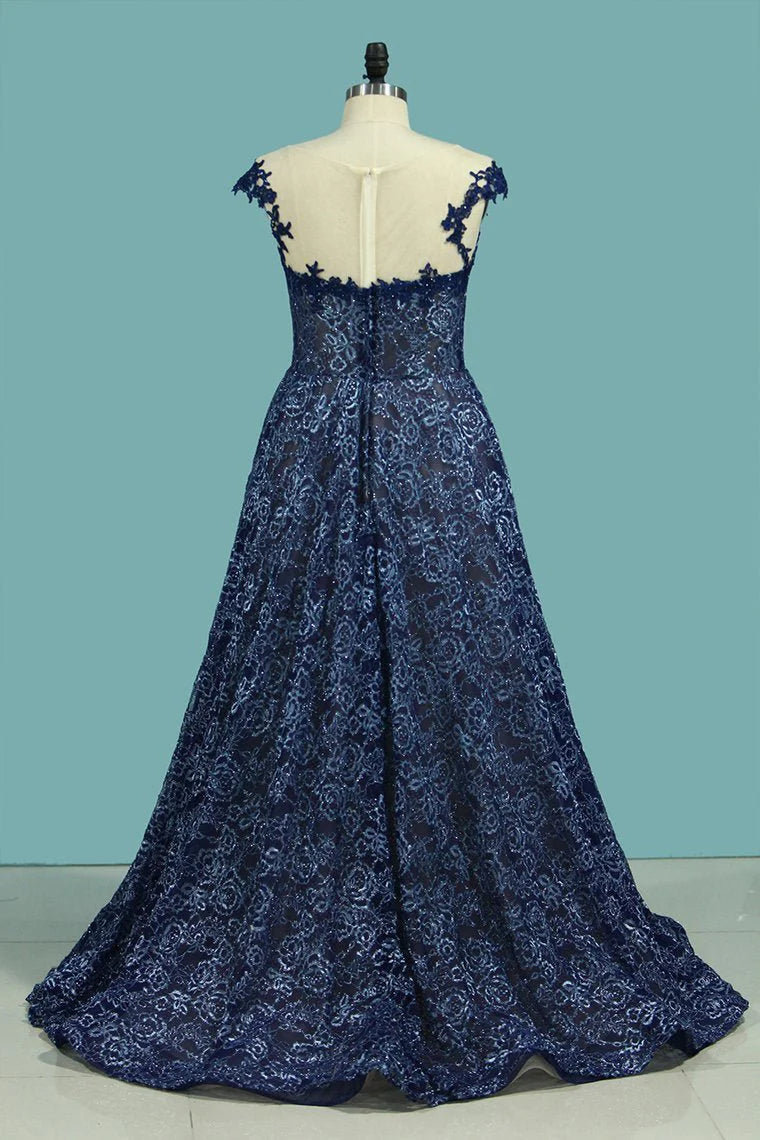 A Line Scoop Cap Sleeves See-Through Lace With Applique Party Dress