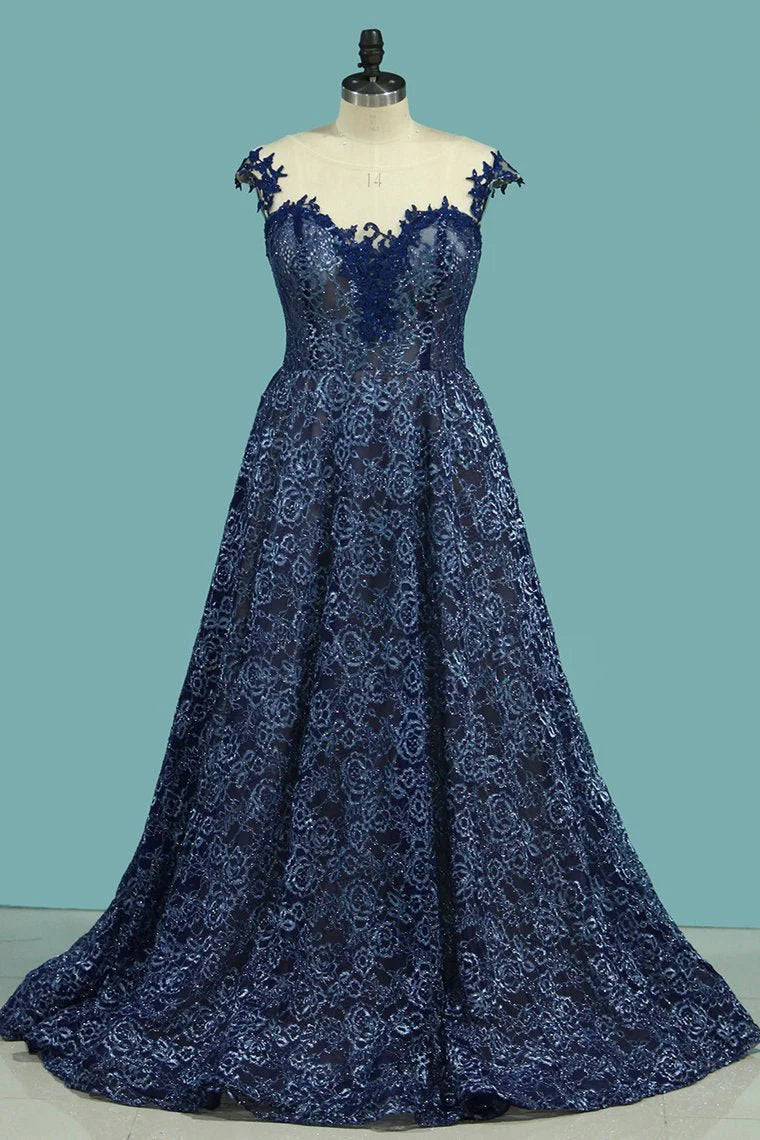 A Line Scoop Cap Sleeves See-Through Lace With Applique Party Dress