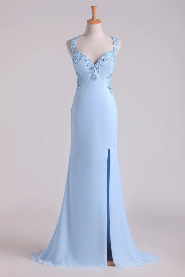 A Line Two-Piece Halter Beaded Bodice Open Back Party Dresses Chiffon