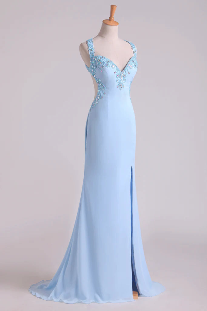 A Line Two-Piece Halter Beaded Bodice Open Back Party Dresses Chiffon